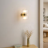 Rosetto Double Wall Light in Warm Brass and Frosted Glass
