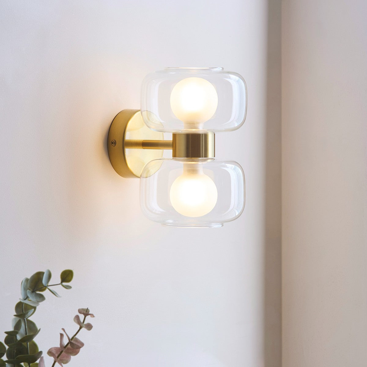 Rosetto Double Wall Light in Warm Brass and Frosted Glass