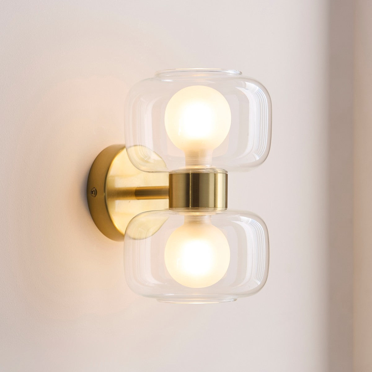 Rosetto Double Wall Light in Warm Brass and Frosted Glass