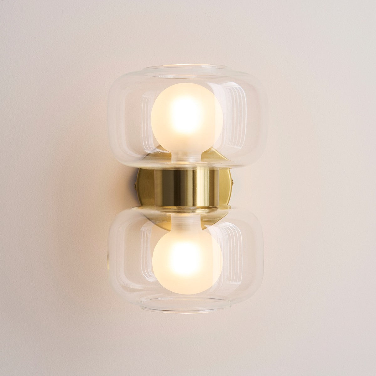 Rosetto Double Wall Light in Warm Brass and Frosted Glass