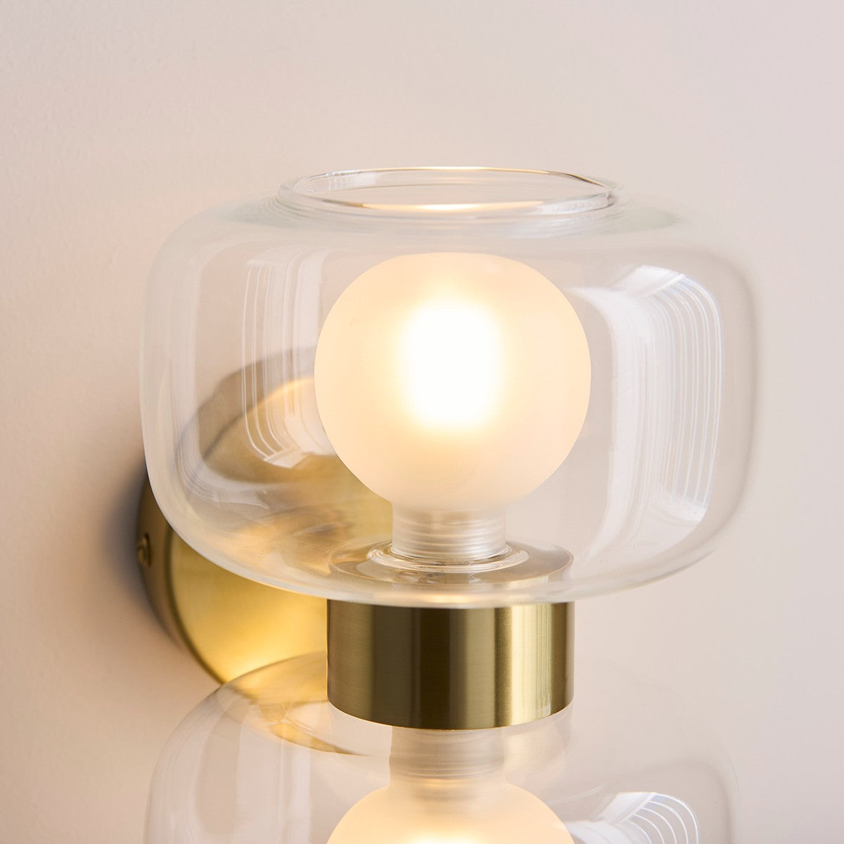 Rosetto Double Wall Light in Warm Brass and Frosted Glass