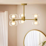 Rosetto 6 Light Semi Flush Mount Ceiling Light in Warm Brass with Frosted Glass