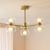 Rosetto 6 Light Semi Flush Mount Ceiling Light in Warm Brass with Frosted Glass