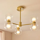 Rosetto 6 Light Semi Flush Mount Ceiling Light in Warm Brass with Frosted Glass