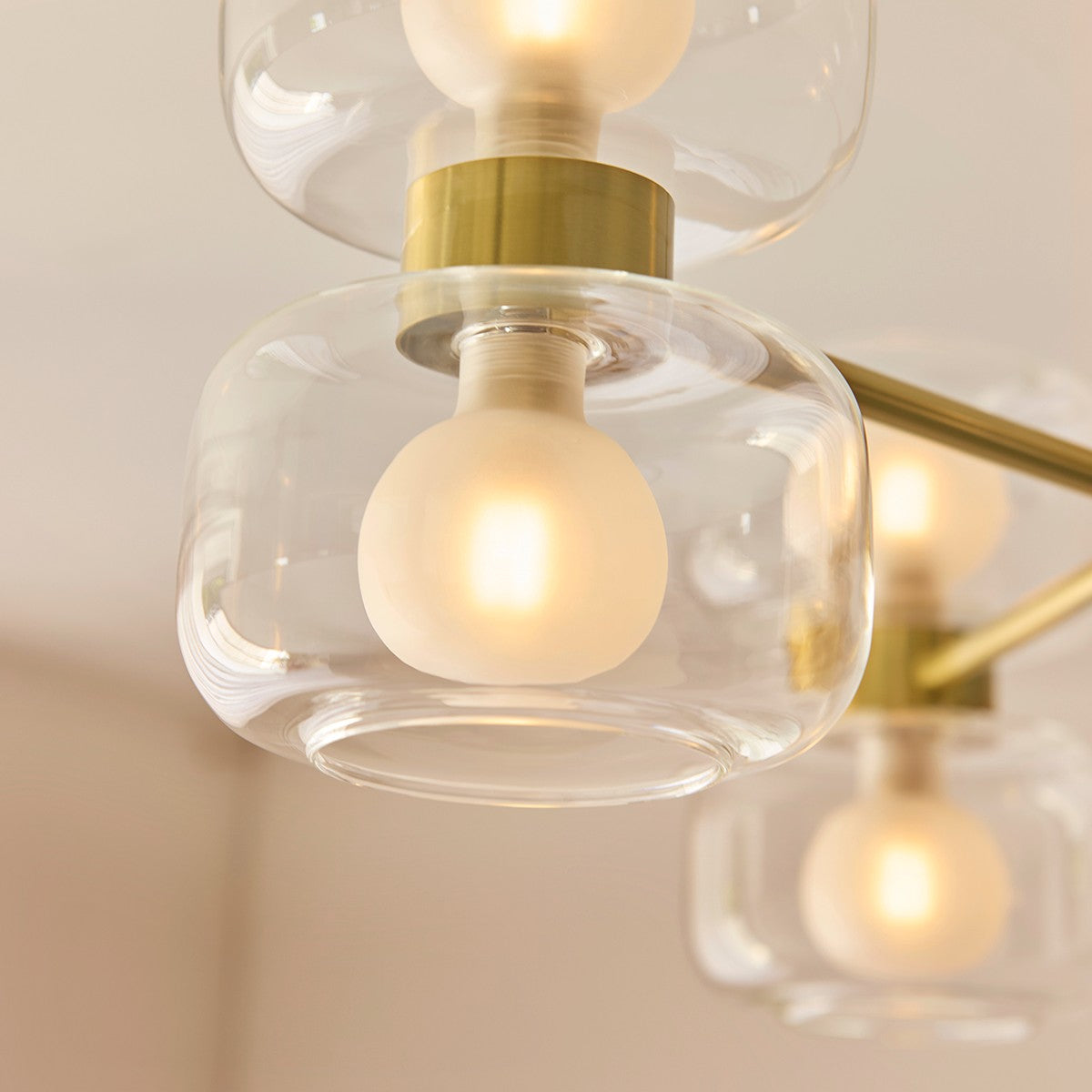 Rosetto 6 Light Semi Flush Mount Ceiling Light in Warm Brass with Frosted Glass