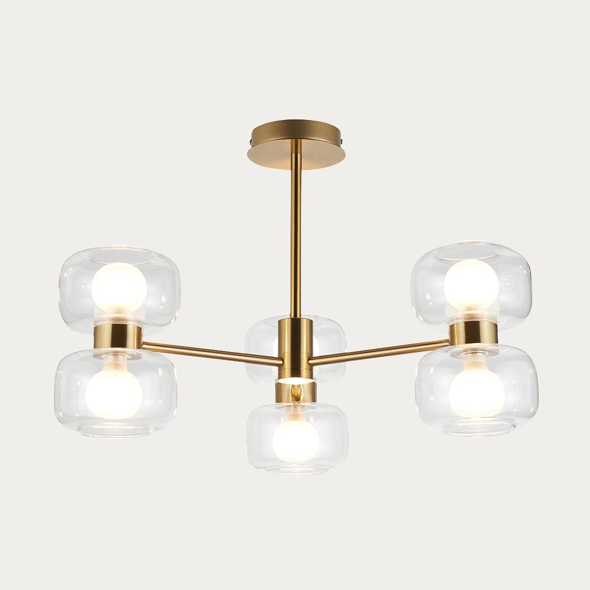 Rosetto 6 Light Semi Flush Mount Ceiling Light in Warm Brass with Frosted Glass