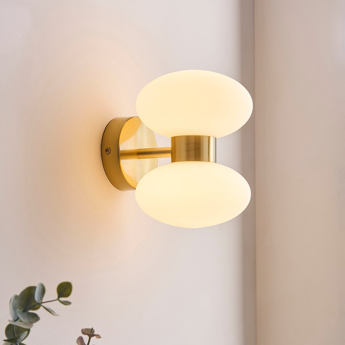 Rosetto Double Wall Light in Warm Brass and Opal Glass