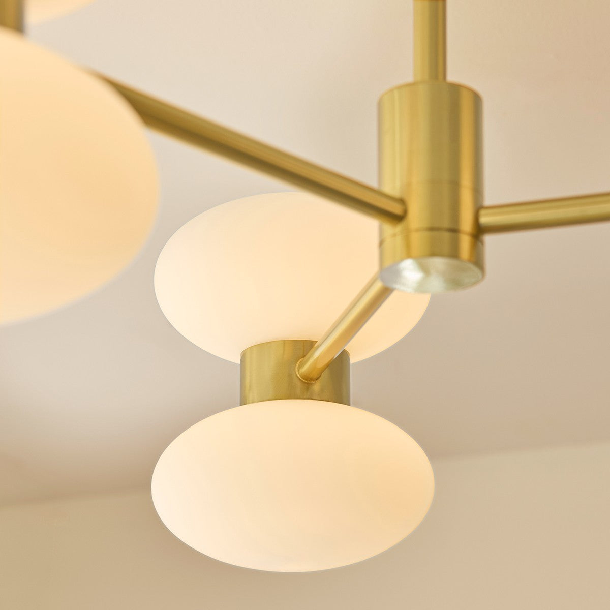 Rosetto 6 Light Semi Flush Mount Ceiling Light in Warm Brass with Opal Glass