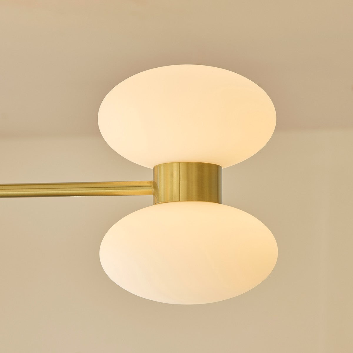 Rosetto 6 Light Semi Flush Mount Ceiling Light in Warm Brass with Opal Glass