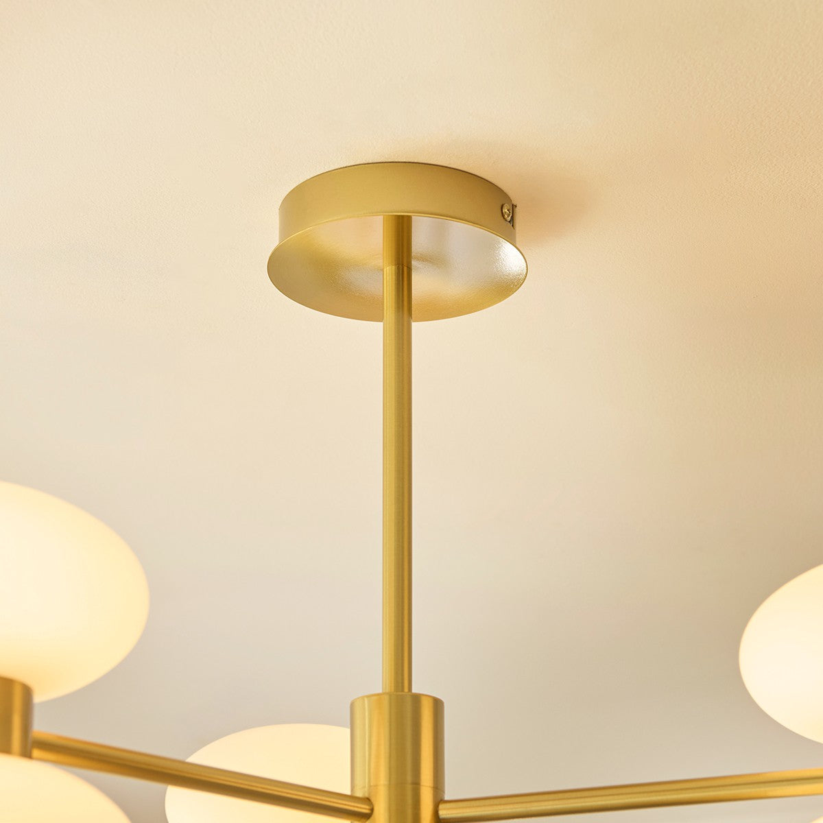 Rosetto 6 Light Semi Flush Mount Ceiling Light in Warm Brass with Opal Glass