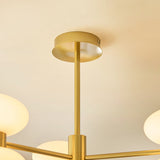 Rosetto 6 Light Semi Flush Mount Ceiling Light in Warm Brass with Opal Glass