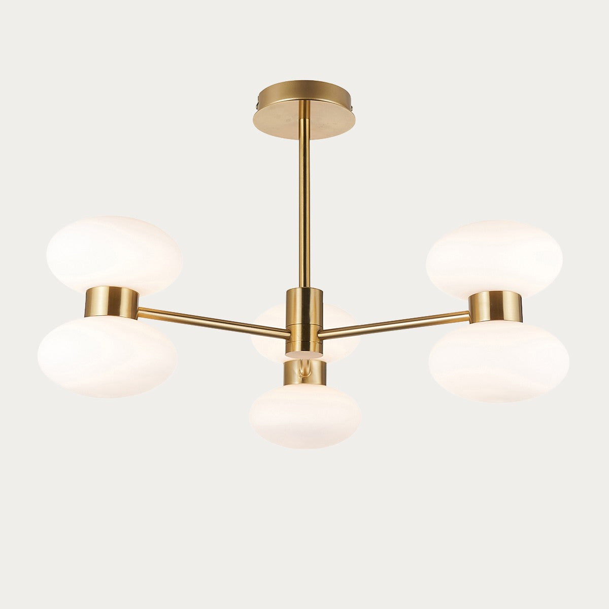 Rosetto 6 Light Semi Flush Mount Ceiling Light in Warm Brass with Opal Glass