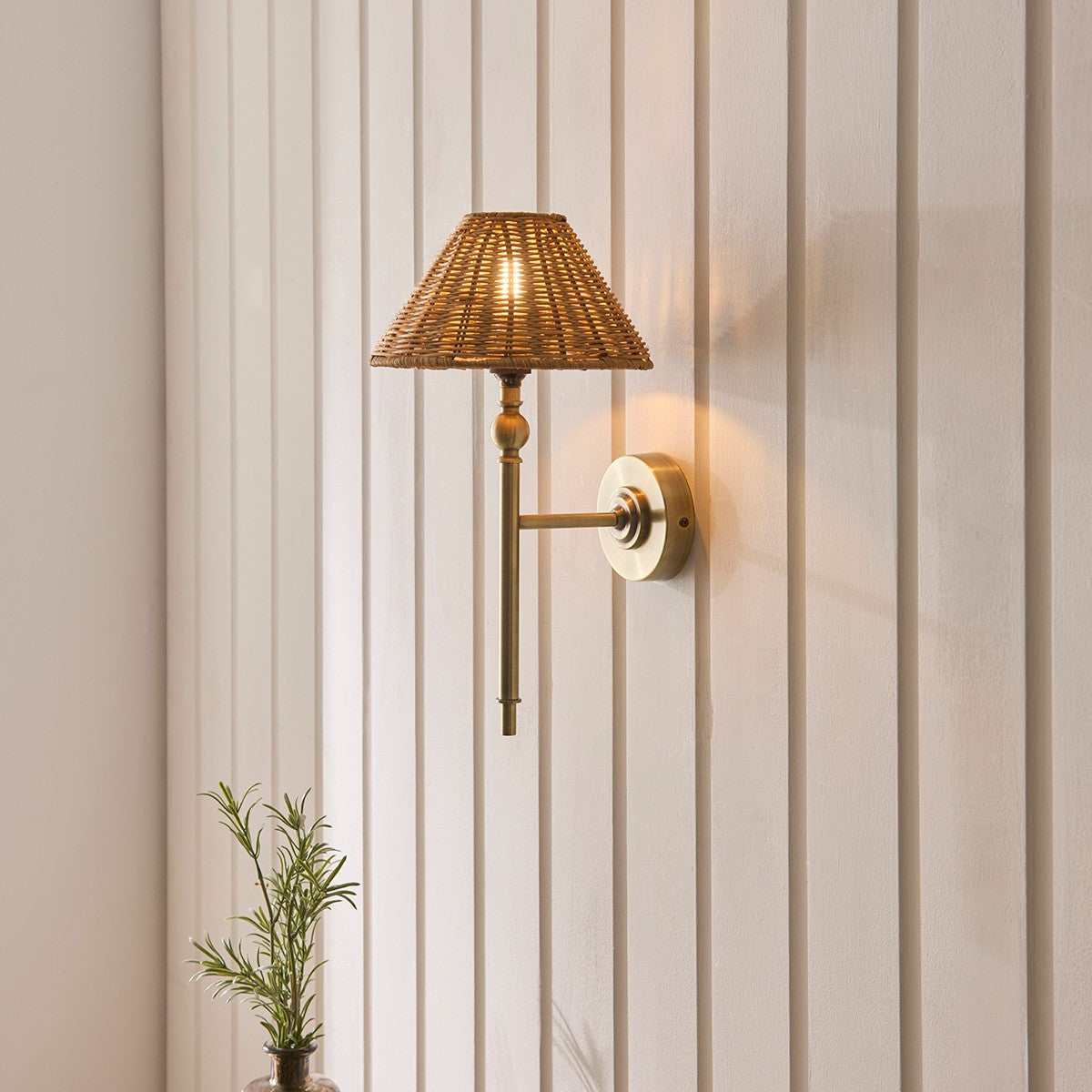 Antique Brass Plate & Dark Rattan