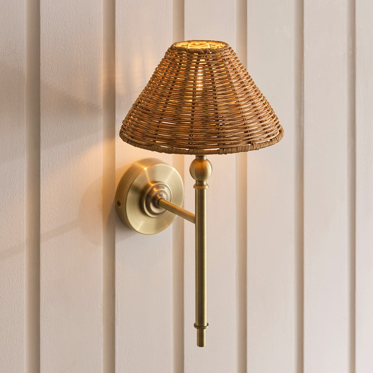Antique Brass Plate & Dark Rattan