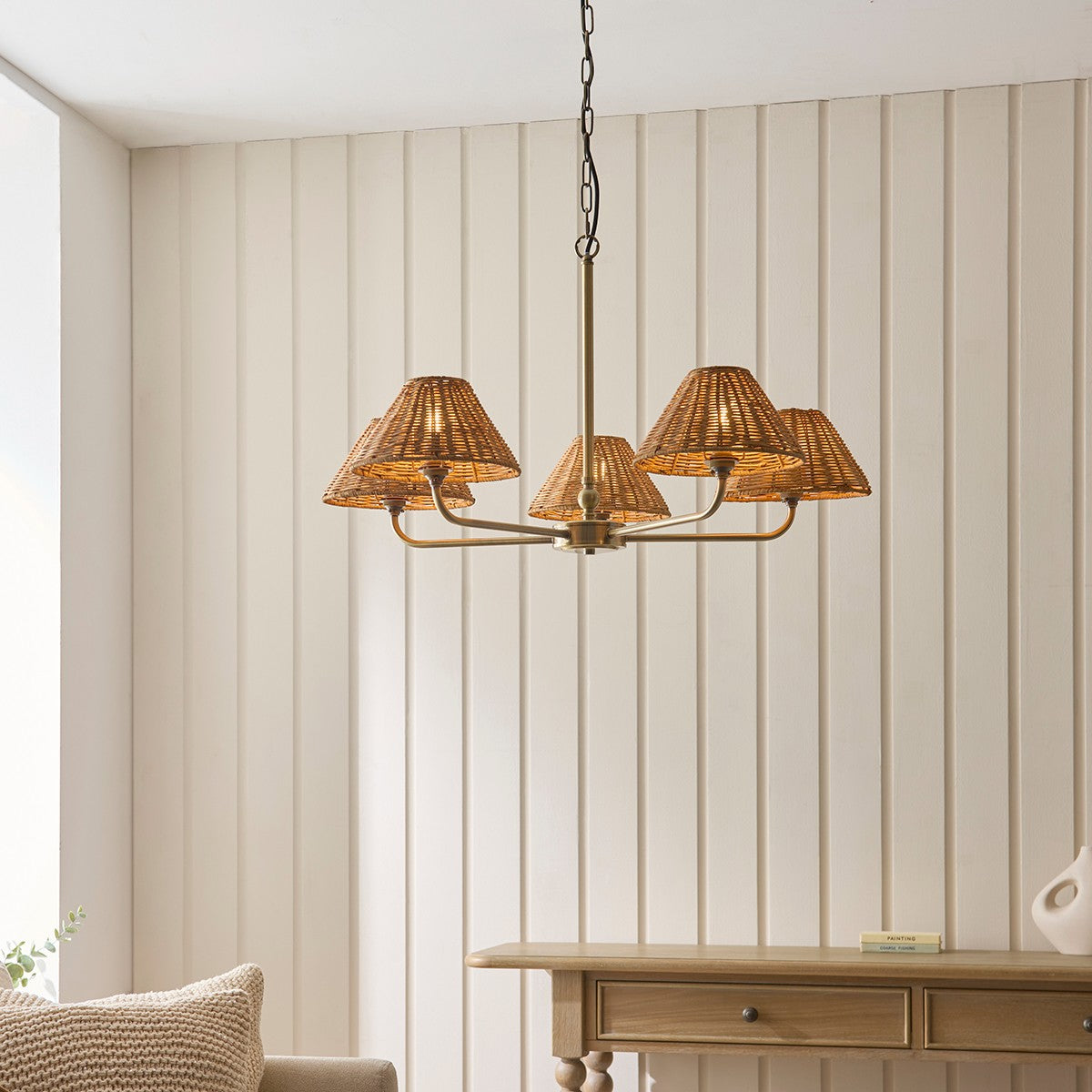 Antique Brass Plate & Dark Rattan