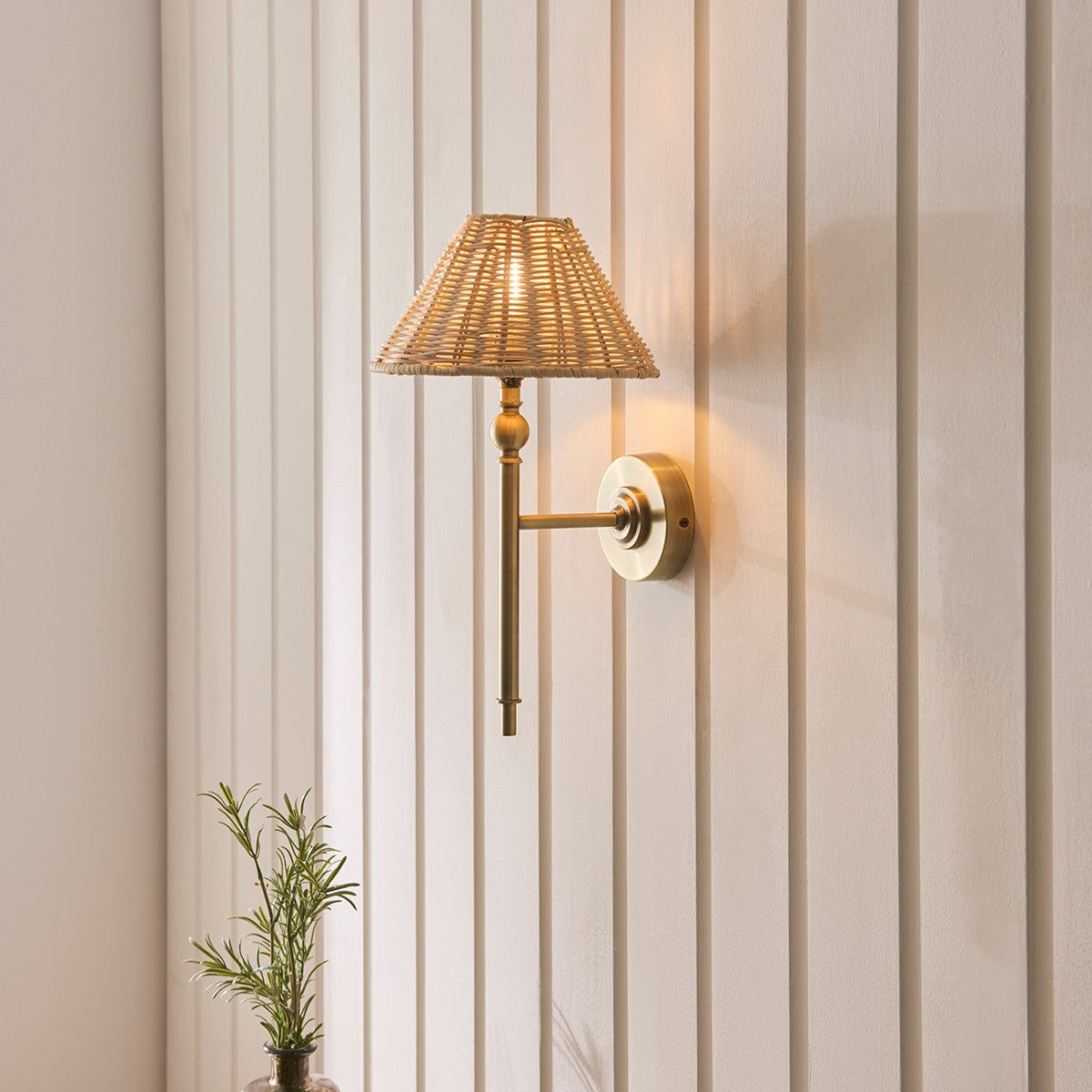 Antique Brass Plate & Natural Rattan