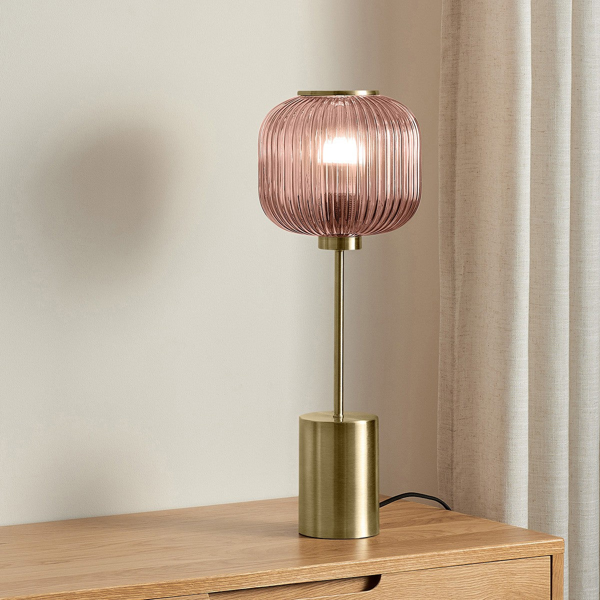 Antique Brass Plate & Pink Glass