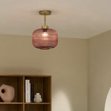 Antique Brass Plate & Pink Glass