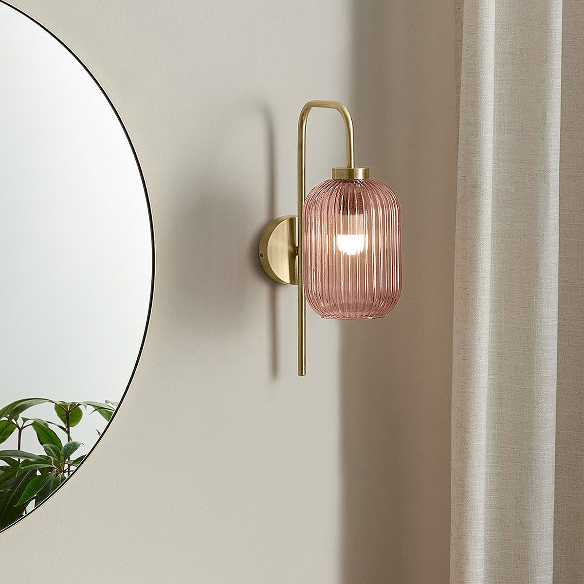 Antique Brass Plate & Pink Glass