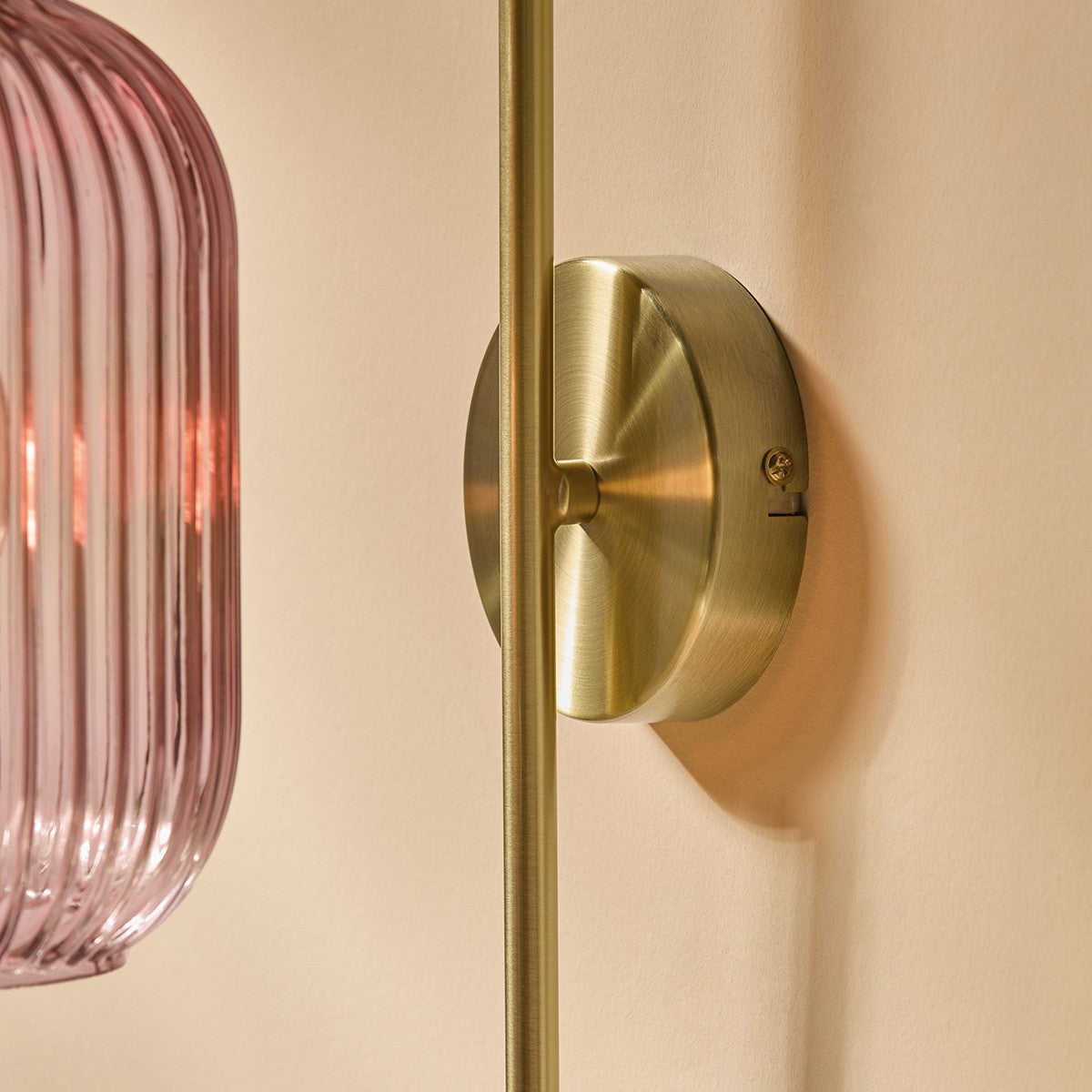 Antique Brass Plate & Pink Glass