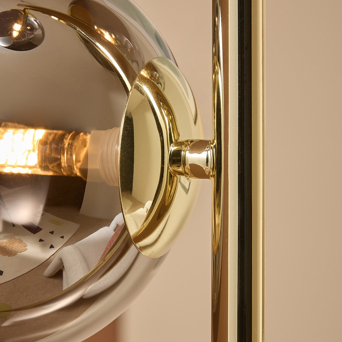 MADE Globe Smoked Grey Floor Lamp with Polished Brass and Lustre Glass
