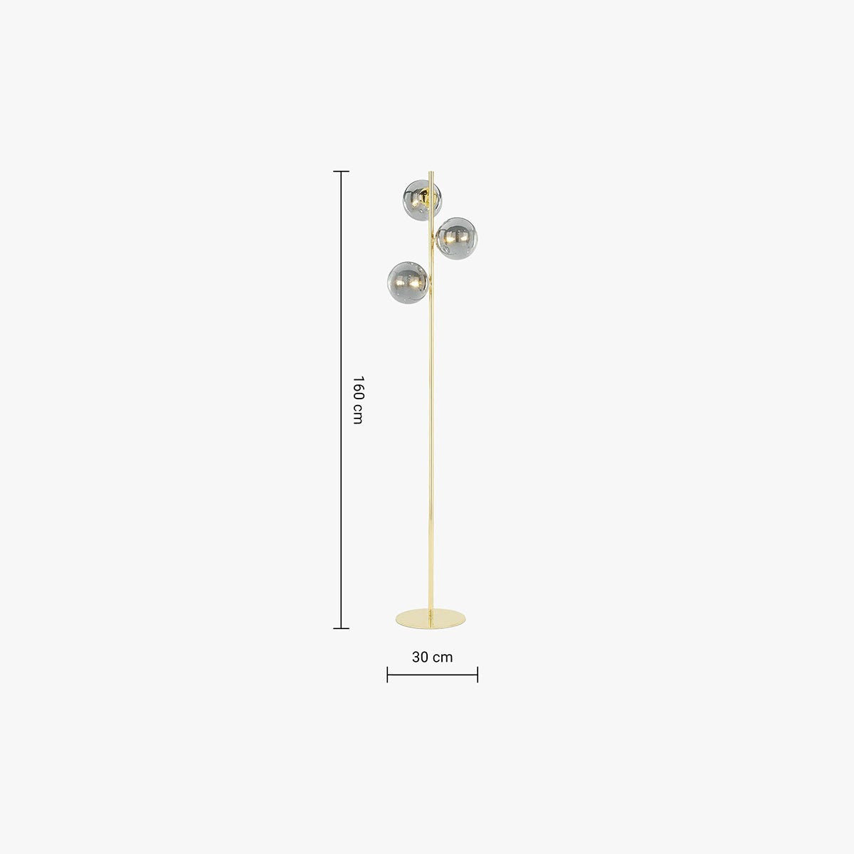 MADE Globe Smoked Grey Floor Lamp with Polished Brass and Lustre Glass