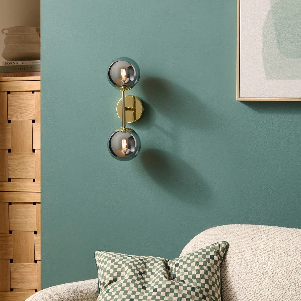 MADE Globe Gold Wall Light with Smoked Grey Glass Globe Shades