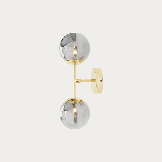 MADE Globe Gold Wall Light with Smoked Grey Glass Globe Shades