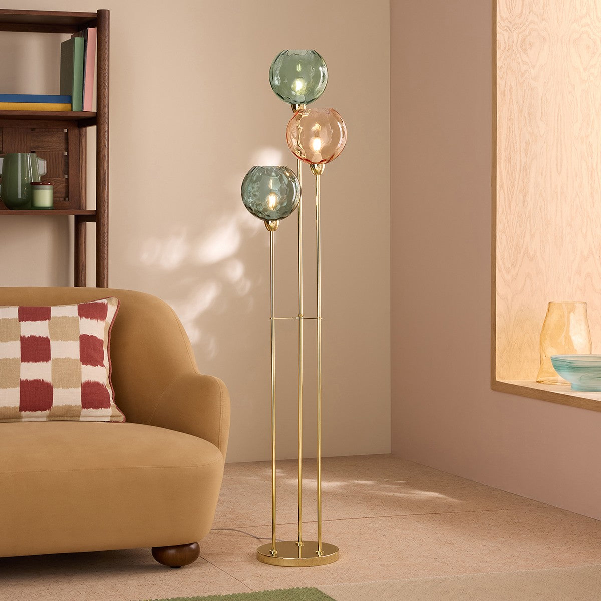 Polished Brass & Blue/Pink Toned Glass