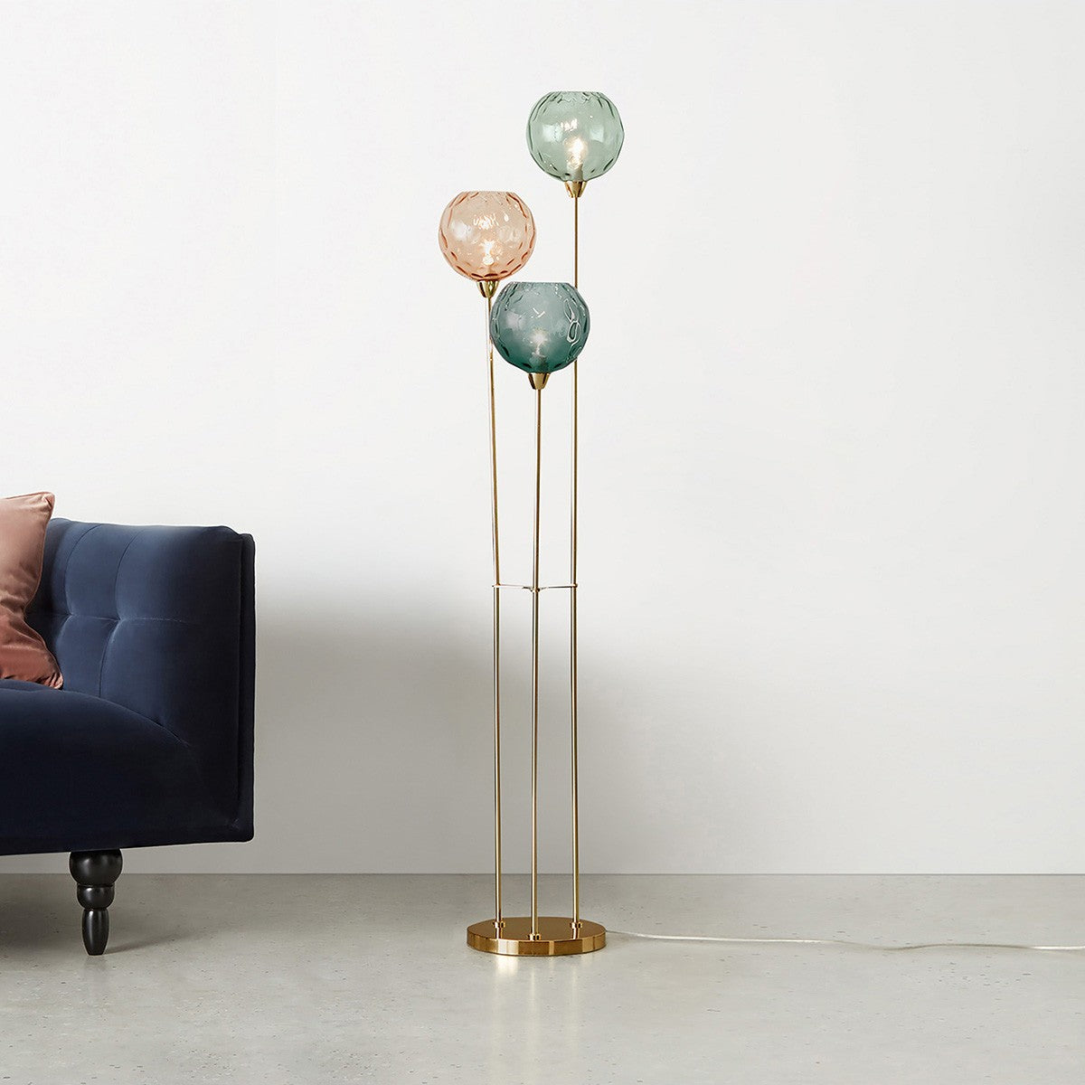 Polished Brass & Blue/Pink Toned Glass