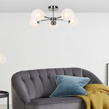 MADE Globe Chrome Flush Ceiling Light with Frosted Glass Lamp Shades