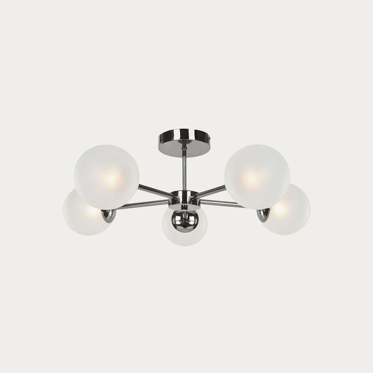 MADE Globe Chrome Flush Ceiling Light with Frosted Glass Lamp Shades