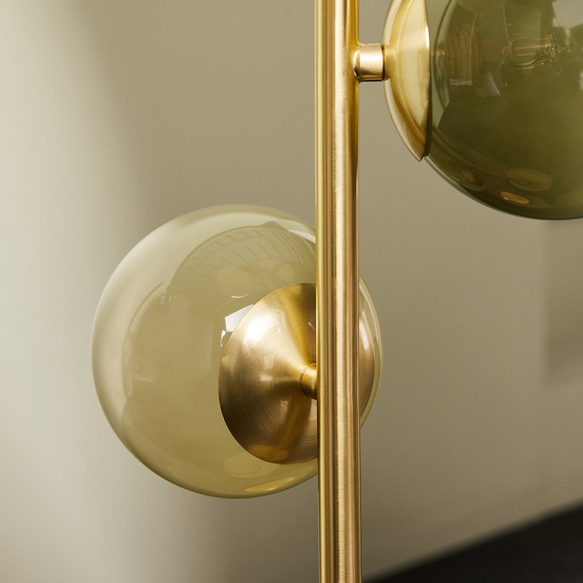 MADE Globe Green Glass Table Lamp in Brushed Brass with Buttermilk Ombre Glass