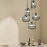 MADE Briz Giant Ceiling Light in Cluster with Antique Brass and Ribbed Grey Glass