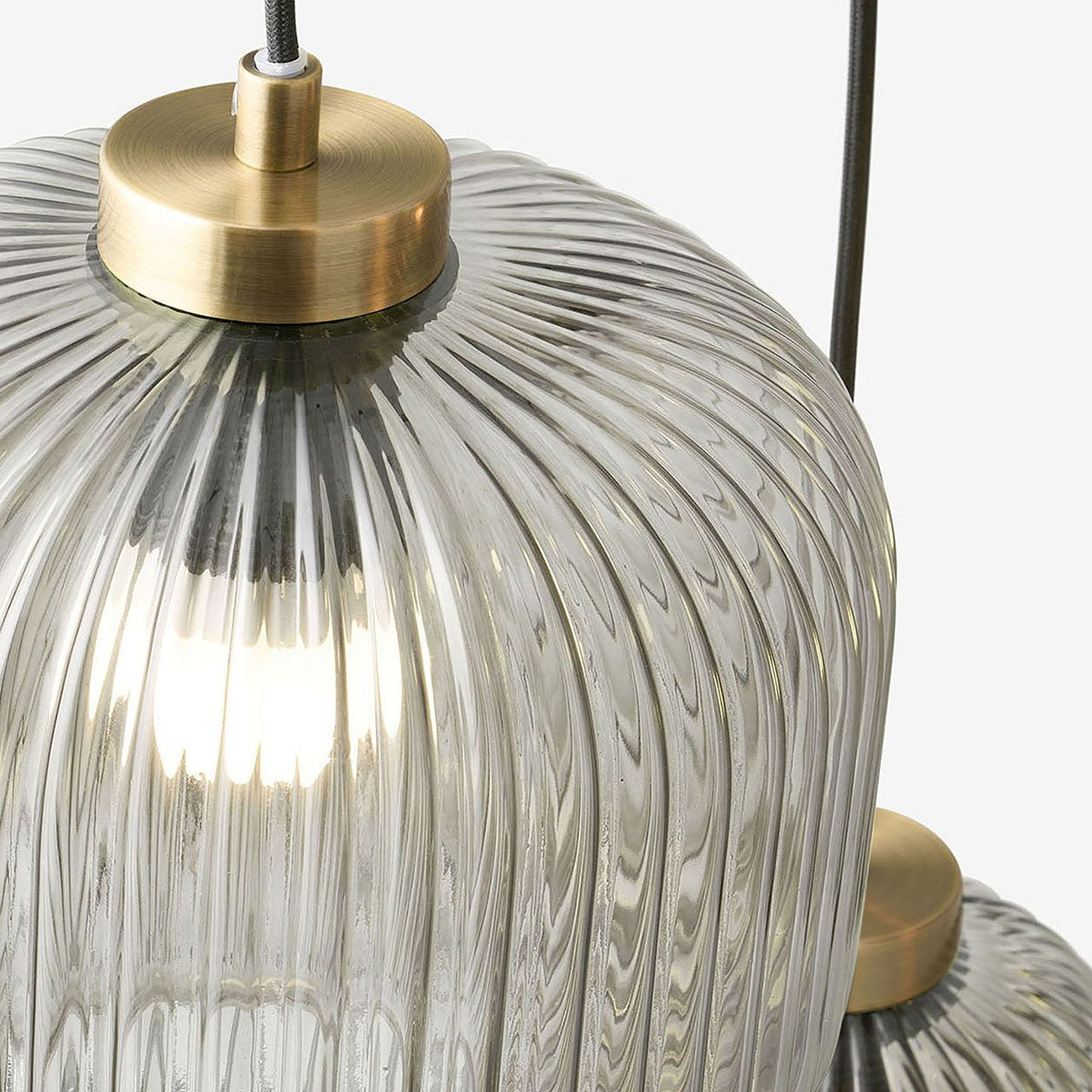 MADE Briz Giant Ceiling Light in Cluster with Antique Brass and Ribbed Grey Glass