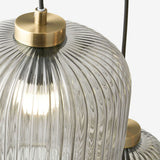 MADE Briz Giant Ceiling Light in Cluster with Antique Brass and Ribbed Grey Glass