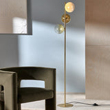 MADE Globe Mid Century Floor Lamp with Green Glass Lamp Shades and Antique Brass