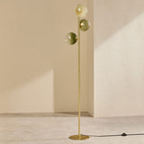 MADE Globe Mid Century Floor Lamp with Green Glass Lamp Shades and Antique Brass