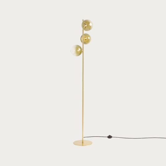 MADE Globe Mid Century Floor Lamp with Green Glass Lamp Shades and Antique Brass