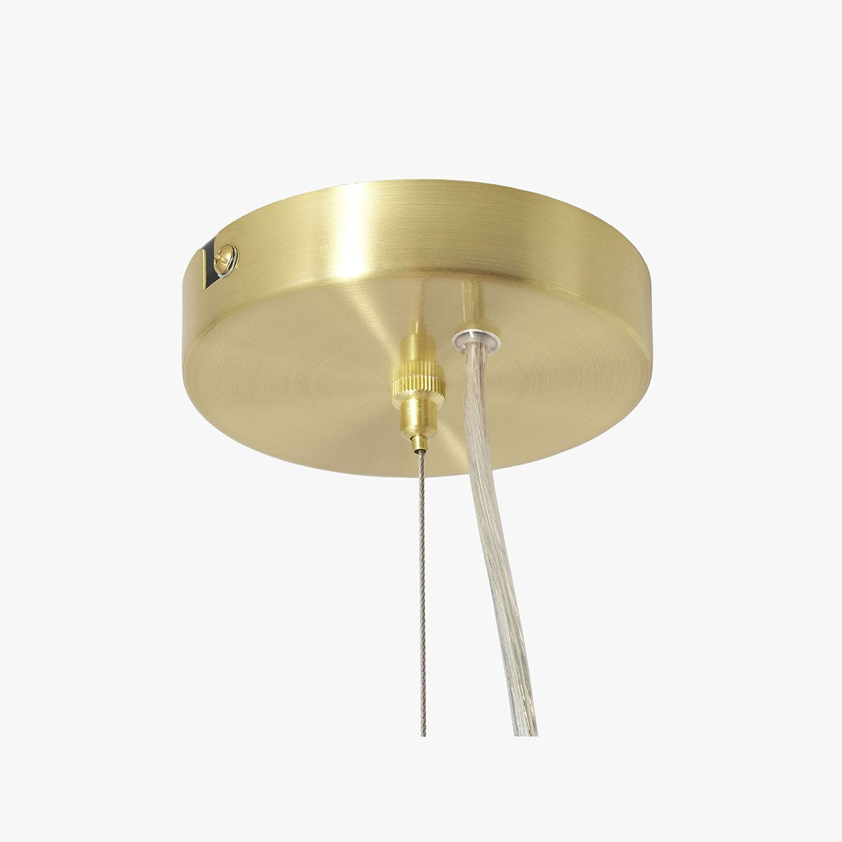MADE Globe Mid Century Chandelier in Brushed Brass with Opal Glass Lamp Shades