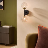 MADE Globe Industrial Wall Light in Matt Black with Glass Lamp Shades