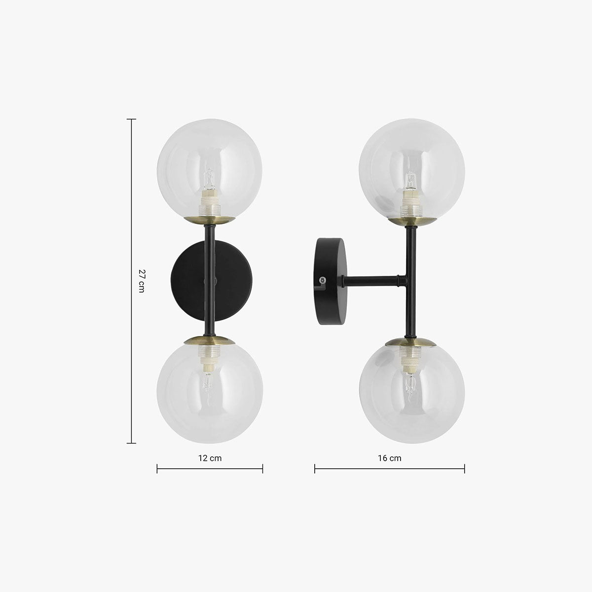 MADE Globe Industrial Wall Light in Matt Black with Glass Lamp Shades