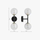 MADE Globe Industrial Wall Light in Matt Black with Glass Lamp Shades
