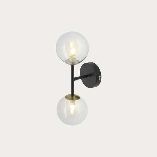 MADE Globe Industrial Wall Light in Matt Black with Glass Lamp Shades