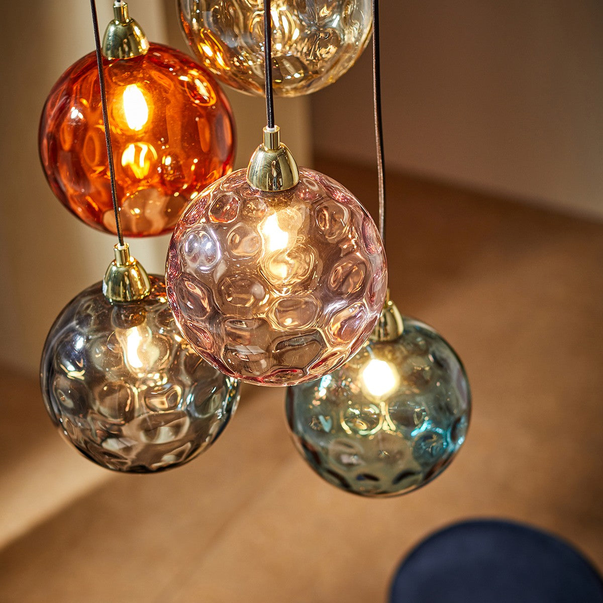 Polished Brass & Red Toned Glass