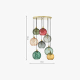 MADE Ilaria 8 Light Large Ceiling Light with Green Glass Lamp Shades and Polished Brass Details