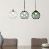 MADE Ilaria 3 Light Dining Room Ceiling Light with Blue Toned Glass and Polished Brass