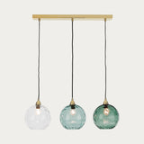 MADE Ilaria 3 Light Dining Room Ceiling Light with Blue Toned Glass and Polished Brass