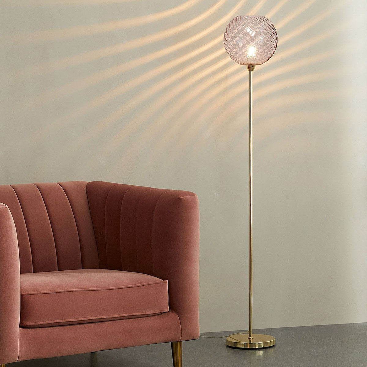 Polished Brass & Pink Glass