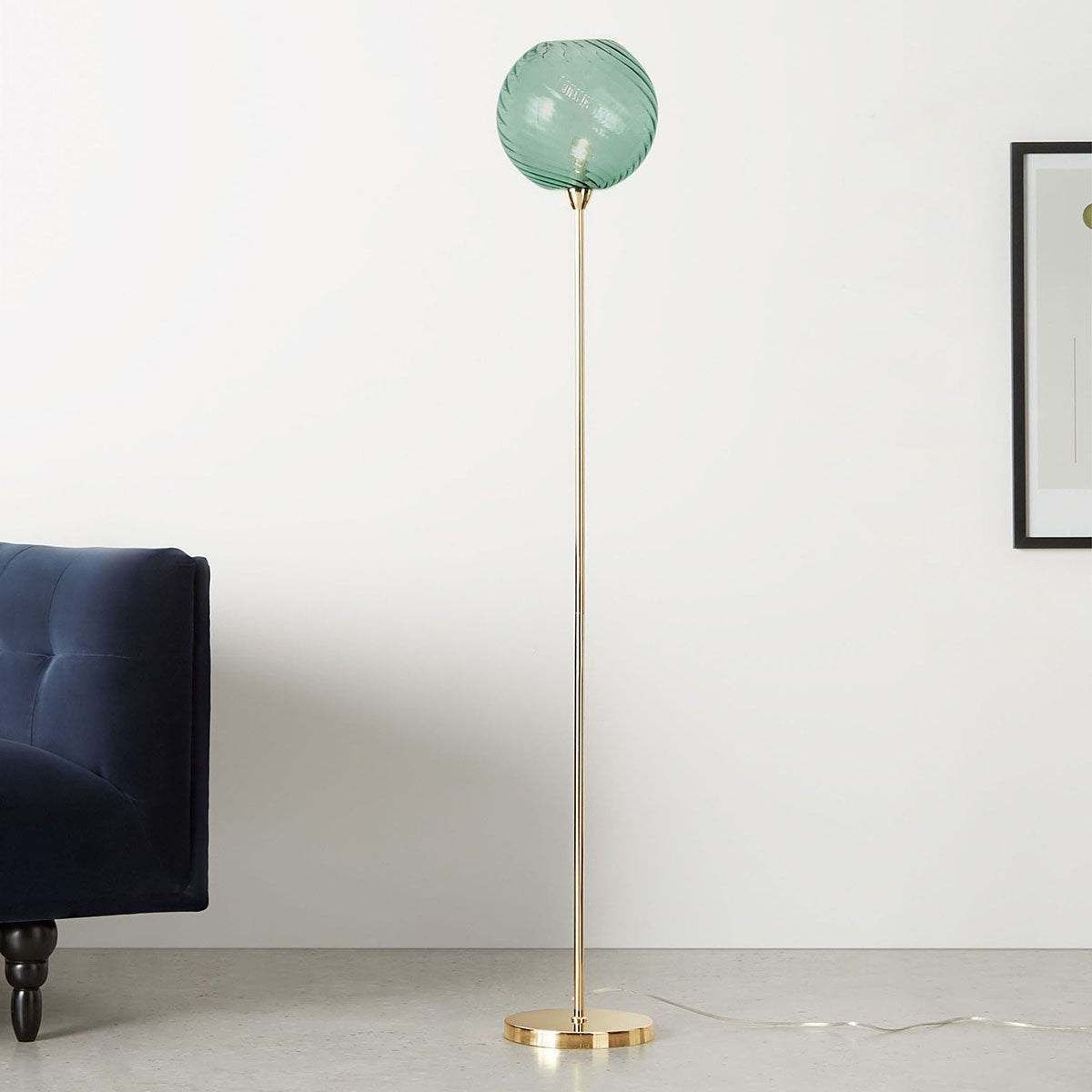 Polished Brass & Blue Glass